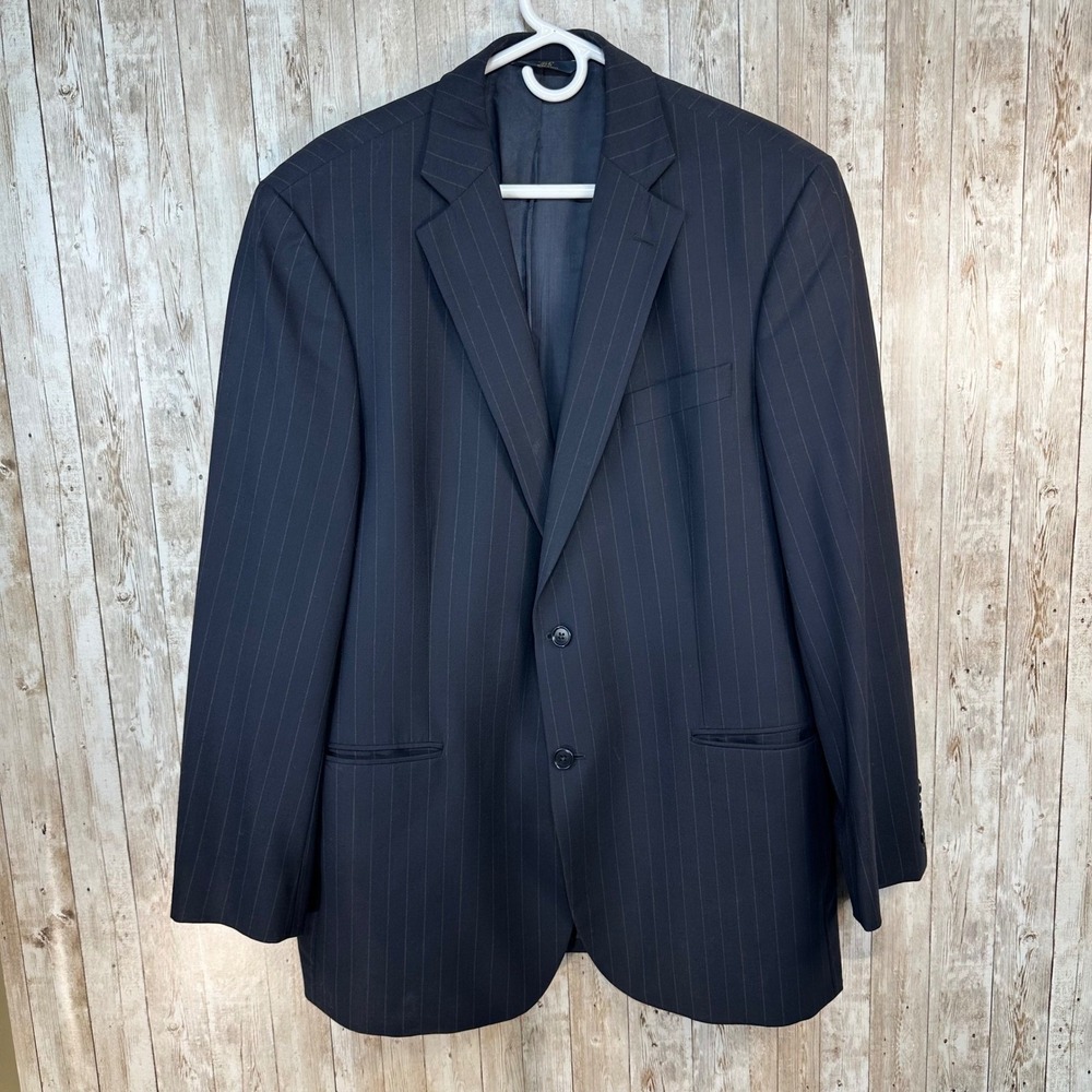 Mens Brooks Brothers 346 Navy Blue Pinstripe Blazer Sport Jacket 45L Wool‎ Blend